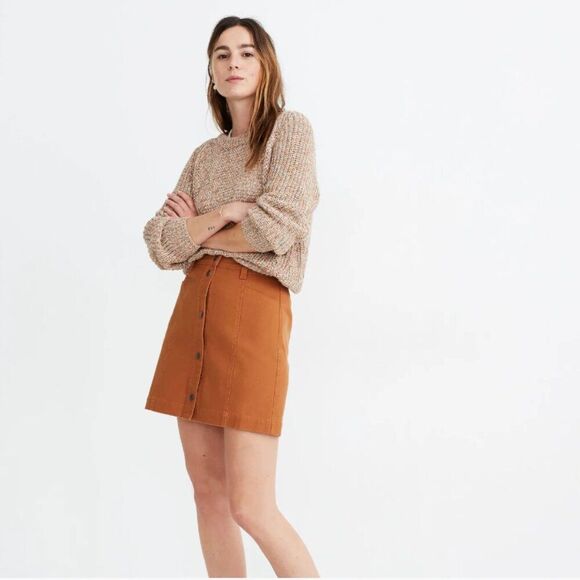 Madewell Tan A-line Mini Skirt Heavy Cotton Snap Button Boho Coastal Preppy New - Picture 2 of 13
